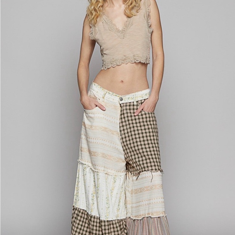 POL Contrasting Panel
Patchwork Wide Leg Pants in… - image 2